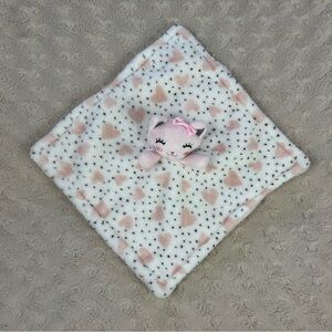 Zak & Zoey Pink Kitty Cat Lovey Security Blanket Hearts Black White Dots